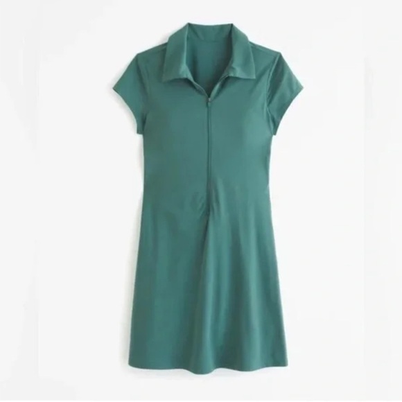 Abercrombie & Fitch Traveler Zip Up Polo Lined Mini Dress Green Collared Sz XLT - Picture 1 of 10